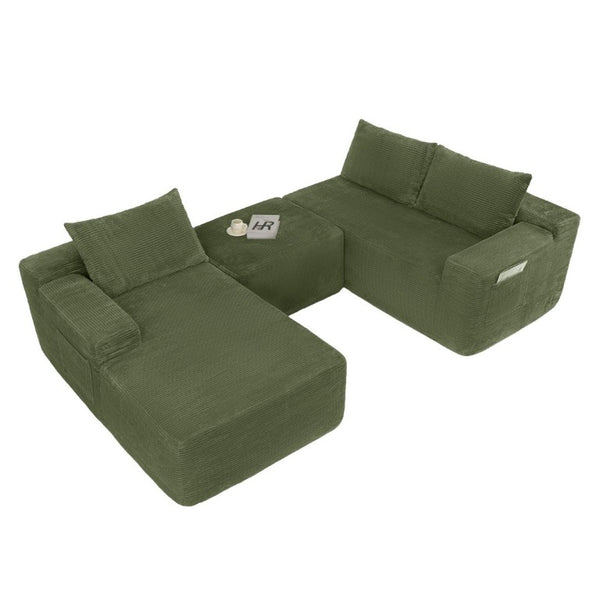 English Elm 96.9''Cloud Modular U-Shaped Sectional Corduroy Sofa Deep Sink Seating for Living Room Green Left W3975S00198