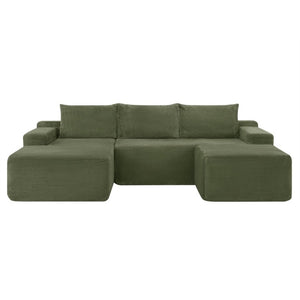 English Elm 96.9''Cloud Modular U-Shaped Sectional Corduroy Sofa Deep Sink Seating for Living Room Green Left W3975S00198