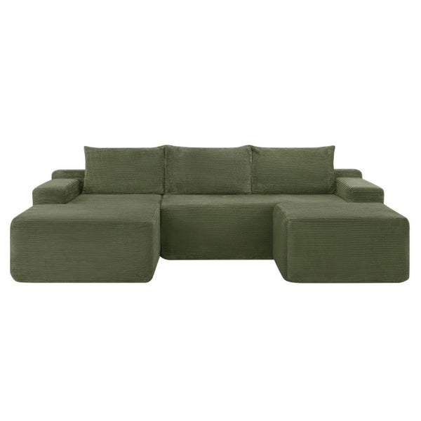 English Elm 96.9''Cloud Modular U-Shaped Sectional Corduroy Sofa Deep Sink Seating for Living Room Green Left W3975S00198