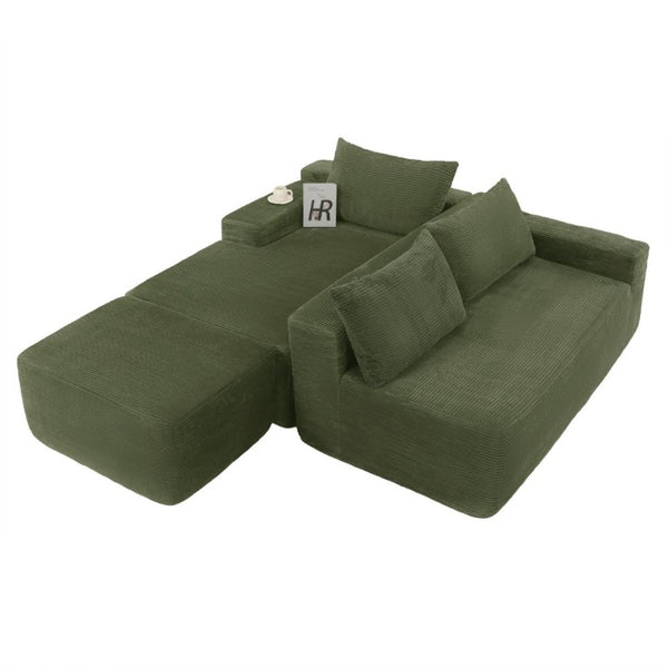 English Elm 96.9''Cloud Modular U-Shaped Sectional Corduroy Sofa Deep Sink Seating for Living Room Green Left W3975S00198