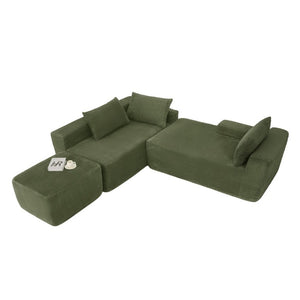 English Elm 96.9''Cloud Modular U-Shaped Sectional Corduroy Sofa Deep Sink Seating for Living Room Green Left W3975S00198