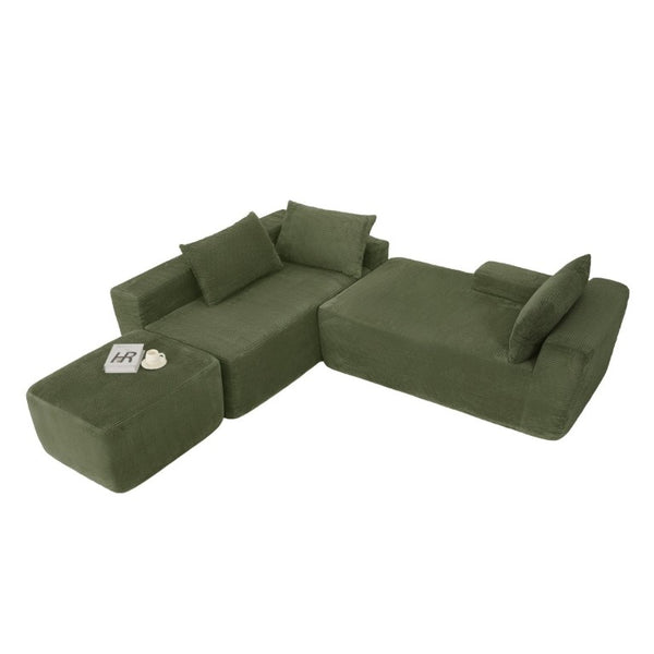 English Elm 96.9''Cloud Modular U-Shaped Sectional Corduroy Sofa Deep Sink Seating for Living Room Green Left W3975S00198