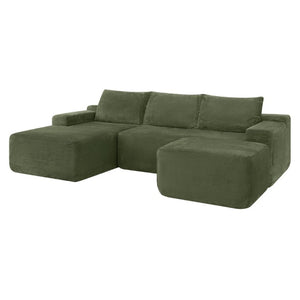 English Elm 96.9''Cloud Modular U-Shaped Sectional Corduroy Sofa Deep Sink Seating for Living Room Green Left W3975S00198