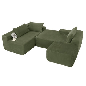 English Elm 96.9''Cloud Modular U-Shaped Sectional Corduroy Sofa Deep Sink Seating for Living Room Green Left W3975S00198