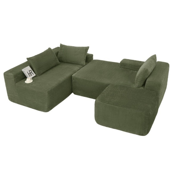 English Elm 96.9''Cloud Modular U-Shaped Sectional Corduroy Sofa Deep Sink Seating for Living Room Green Left W3975S00198