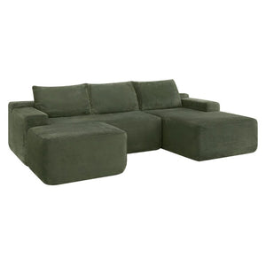 English Elm 96.9''Cloud Modular U-Shaped Sectional Corduroy Sofa Deep Sink Seating for Living Room Green Right W3975S00199