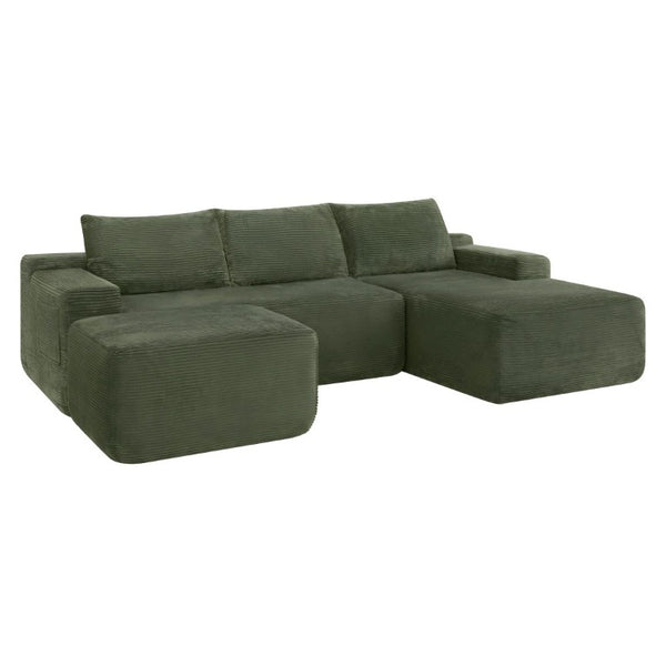 English Elm 96.9''Cloud Modular U-Shaped Sectional Corduroy Sofa Deep Sink Seating for Living Room Green Right W3975S00199