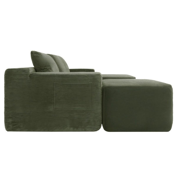 English Elm 96.9''Cloud Modular U-Shaped Sectional Corduroy Sofa Deep Sink Seating for Living Room Green Right W3975S00199