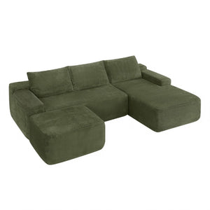 English Elm 96.9''Cloud Modular U-Shaped Sectional Corduroy Sofa Deep Sink Seating for Living Room Green Right W3975S00199