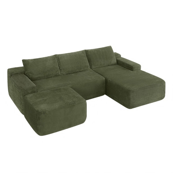 English Elm 96.9''Cloud Modular U-Shaped Sectional Corduroy Sofa Deep Sink Seating for Living Room Green Right W3975S00199
