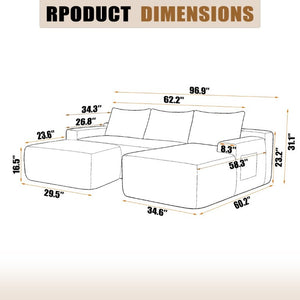 English Elm 96.9''Cloud Modular U-Shaped Sectional Corduroy Sofa Deep Sink Seating for Living Room Green Right W3975S00199