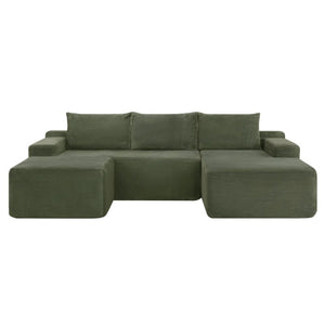 English Elm 96.9''Cloud Modular U-Shaped Sectional Corduroy Sofa Deep Sink Seating for Living Room Green Right W3975S00199