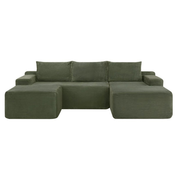 English Elm 96.9''Cloud Modular U-Shaped Sectional Corduroy Sofa Deep Sink Seating for Living Room Green Right W3975S00199