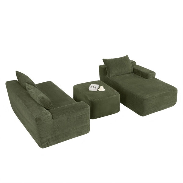 English Elm 96.9''Cloud Modular U-Shaped Sectional Corduroy Sofa Deep Sink Seating for Living Room Green Right W3975S00199