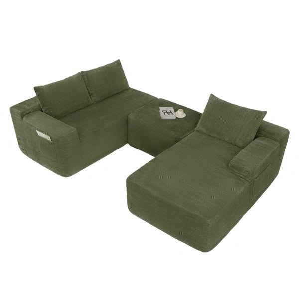 English Elm 96.9''Cloud Modular U-Shaped Sectional Corduroy Sofa Deep Sink Seating for Living Room Green Right W3975S00199