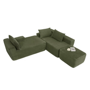 English Elm 96.9''Cloud Modular U-Shaped Sectional Corduroy Sofa Deep Sink Seating for Living Room Green Right W3975S00199