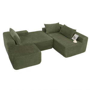 English Elm 96.9''Cloud Modular U-Shaped Sectional Corduroy Sofa Deep Sink Seating for Living Room Green Right W3975S00199