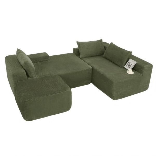 English Elm 96.9''Cloud Modular U-Shaped Sectional Corduroy Sofa Deep Sink Seating for Living Room Green Right W3975S00199