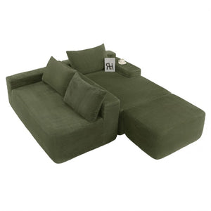 English Elm 96.9''Cloud Modular U-Shaped Sectional Corduroy Sofa Deep Sink Seating for Living Room Green Right W3975S00199