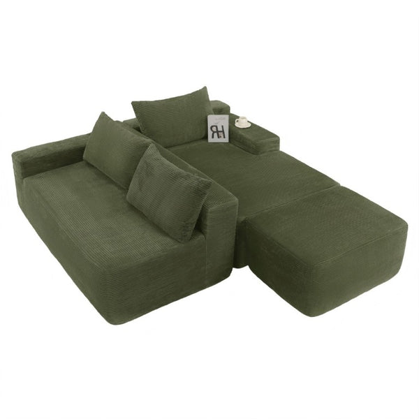 English Elm 96.9''Cloud Modular U-Shaped Sectional Corduroy Sofa Deep Sink Seating for Living Room Green Right W3975S00199