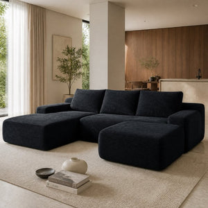 English Elm 96.9''Cloud Modular U-Shaped Sectional Corduroy Sofa Deep Sink Seating for Living Room Black Left W3975S00200