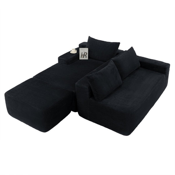 English Elm 96.9''Cloud Modular U-Shaped Sectional Corduroy Sofa Deep Sink Seating for Living Room Black Left W3975S00200