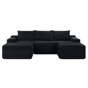 English Elm 96.9''Cloud Modular U-Shaped Sectional Corduroy Sofa Deep Sink Seating for Living Room Black Left W3975S00200