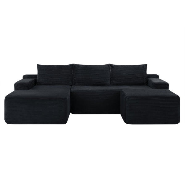 English Elm 96.9''Cloud Modular U-Shaped Sectional Corduroy Sofa Deep Sink Seating for Living Room Black Left W3975S00200