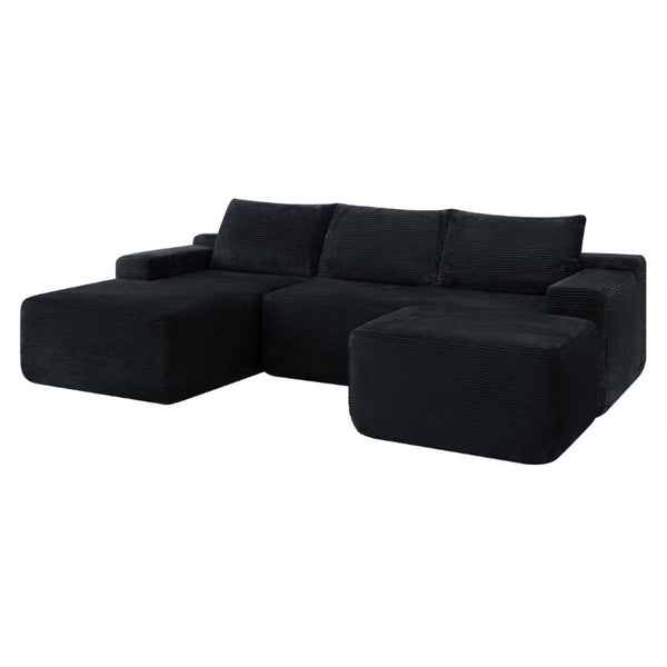English Elm 96.9''Cloud Modular U-Shaped Sectional Corduroy Sofa Deep Sink Seating for Living Room Black Left W3975S00200