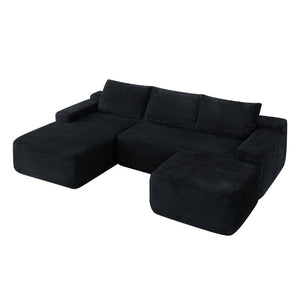 English Elm 96.9''Cloud Modular U-Shaped Sectional Corduroy Sofa Deep Sink Seating for Living Room Black Left W3975S00200