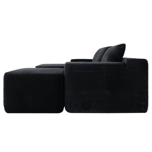 English Elm 96.9''Cloud Modular U-Shaped Sectional Corduroy Sofa Deep Sink Seating for Living Room Black Left W3975S00200