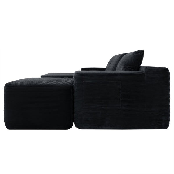 English Elm 96.9''Cloud Modular U-Shaped Sectional Corduroy Sofa Deep Sink Seating for Living Room Black Left W3975S00200