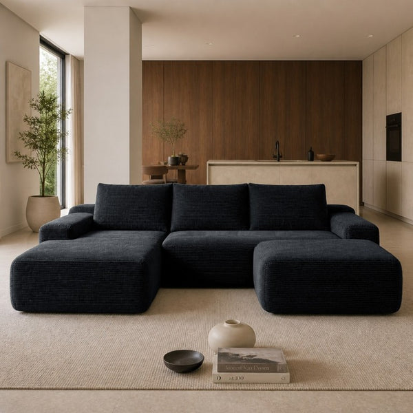 English Elm 96.9''Cloud Modular U-Shaped Sectional Corduroy Sofa Deep Sink Seating for Living Room Black Left W3975S00200