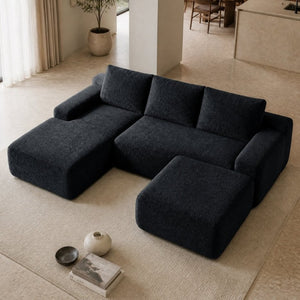English Elm 96.9''Cloud Modular U-Shaped Sectional Corduroy Sofa Deep Sink Seating for Living Room Black Left W3975S00200