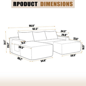 English Elm 96.9''Cloud Modular U-Shaped Sectional Corduroy Sofa Deep Sink Seating for Living Room Black Left W3975S00200