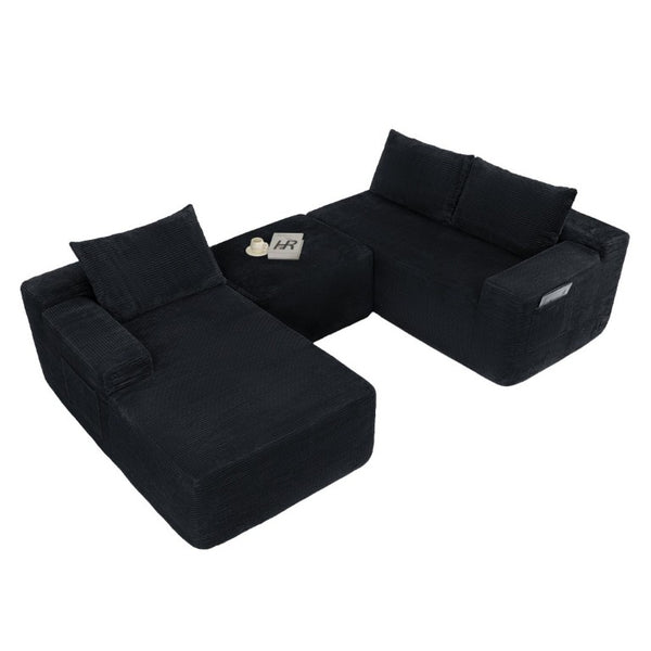 English Elm 96.9''Cloud Modular U-Shaped Sectional Corduroy Sofa Deep Sink Seating for Living Room Black Left W3975S00200