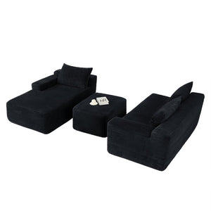 English Elm 96.9''Cloud Modular U-Shaped Sectional Corduroy Sofa Deep Sink Seating for Living Room Black Left W3975S00200