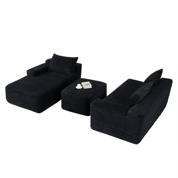 English Elm 96.9''Cloud Modular U-Shaped Sectional Corduroy Sofa Deep Sink Seating for Living Room Black Left W3975S00200
