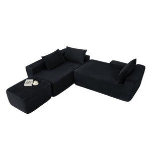 English Elm 96.9''Cloud Modular U-Shaped Sectional Corduroy Sofa Deep Sink Seating for Living Room Black Left W3975S00200