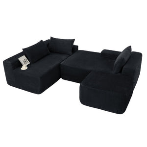 English Elm 96.9''Cloud Modular U-Shaped Sectional Corduroy Sofa Deep Sink Seating for Living Room Black Left W3975S00200