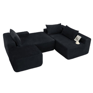 English Elm 96.9''Cloud Modular U-Shaped Sectional Corduroy Sofa Deep Sink Seating for Living Room Black Right W3975S00201