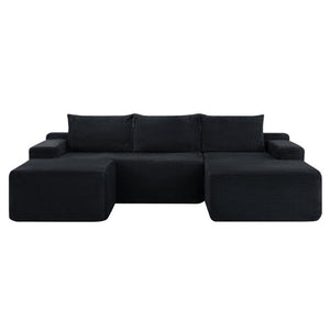 English Elm 96.9''Cloud Modular U-Shaped Sectional Corduroy Sofa Deep Sink Seating for Living Room Black Right W3975S00201