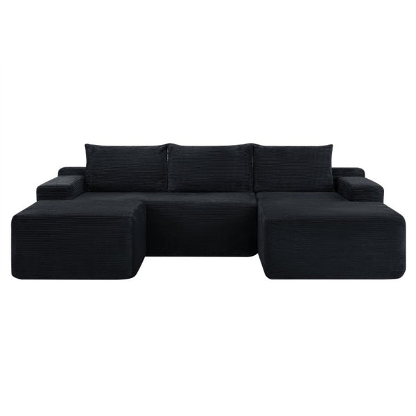 English Elm 96.9''Cloud Modular U-Shaped Sectional Corduroy Sofa Deep Sink Seating for Living Room Black Right W3975S00201
