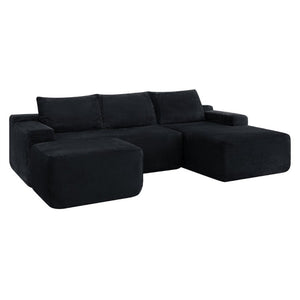 English Elm 96.9''Cloud Modular U-Shaped Sectional Corduroy Sofa Deep Sink Seating for Living Room Black Right W3975S00201