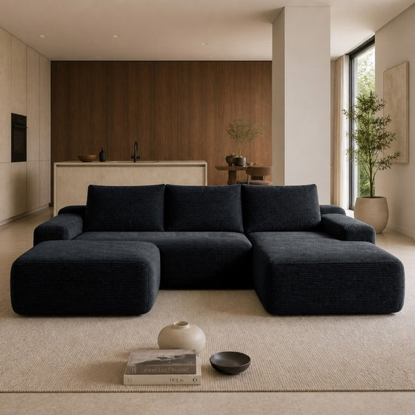 English Elm 96.9''Cloud Modular U-Shaped Sectional Corduroy Sofa Deep Sink Seating for Living Room Black Right W3975S00201