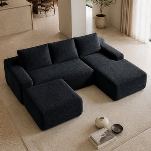 English Elm 96.9''Cloud Modular U-Shaped Sectional Corduroy Sofa Deep Sink Seating for Living Room Black Right W3975S00201