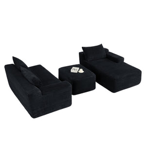 English Elm 96.9''Cloud Modular U-Shaped Sectional Corduroy Sofa Deep Sink Seating for Living Room Black Right W3975S00201