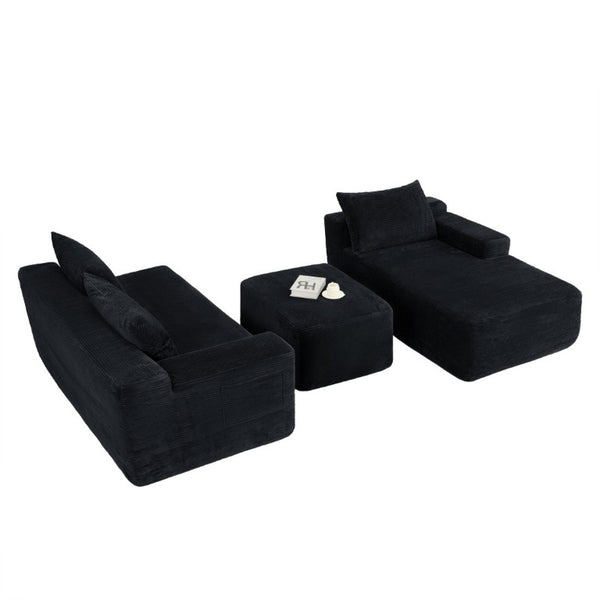 English Elm 96.9''Cloud Modular U-Shaped Sectional Corduroy Sofa Deep Sink Seating for Living Room Black Right W3975S00201