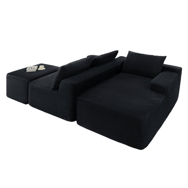 English Elm 96.9''Cloud Modular U-Shaped Sectional Corduroy Sofa Deep Sink Seating for Living Room Black Right W3975S00201