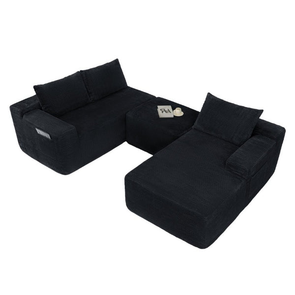 English Elm 96.9''Cloud Modular U-Shaped Sectional Corduroy Sofa Deep Sink Seating for Living Room Black Right W3975S00201